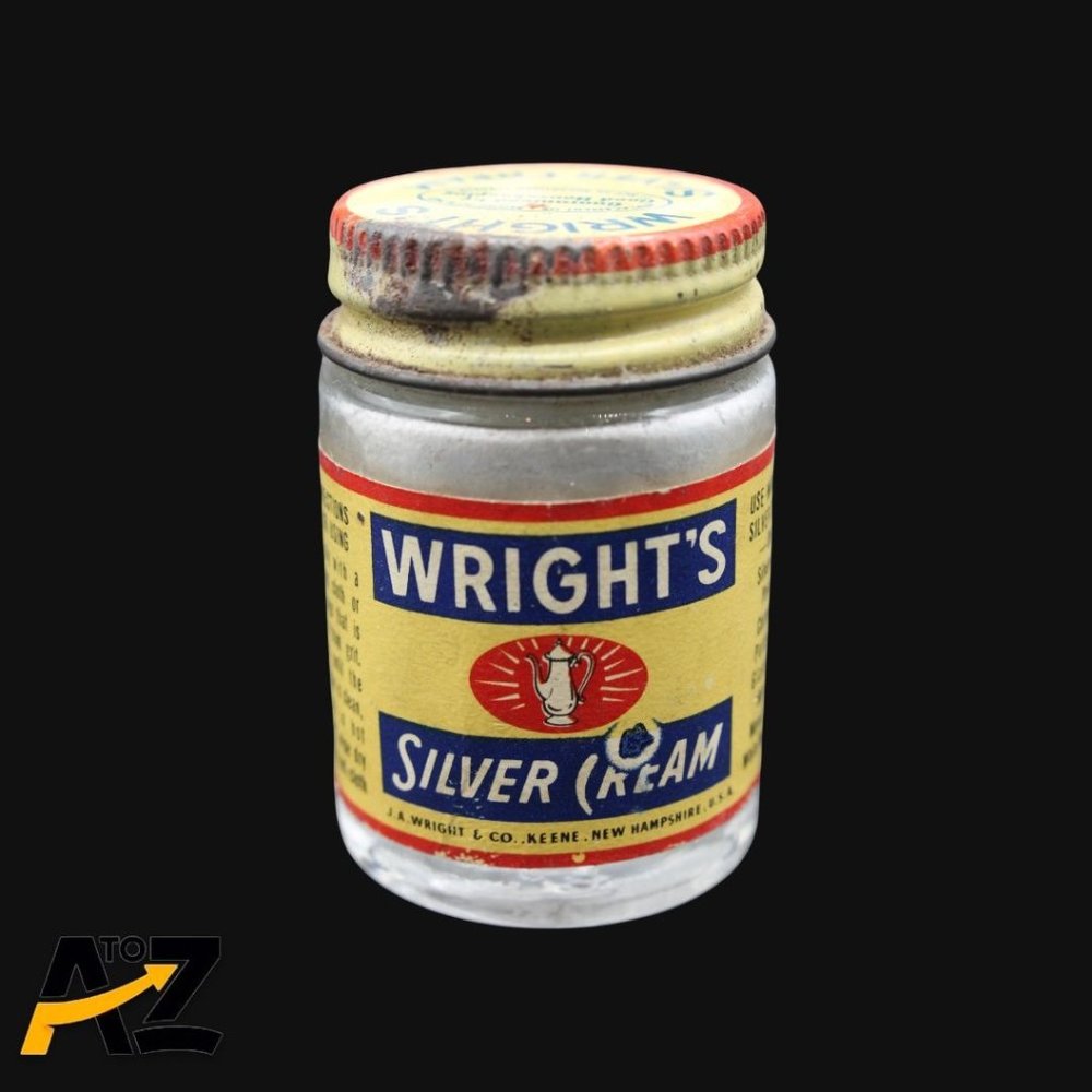 🡣$ Vintage Jar Wright's Silver Cream Cleaner With Paper Label  Keene NH
